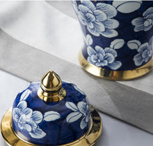 Load image into Gallery viewer, Antique Royal Hand painted Blue and white Ceramic Ginger Jars
