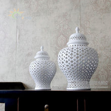 Load image into Gallery viewer, WHITE COLOR GLAZED PORCELAIN CERAMIC TEMPLE JAR GINGER JAR
