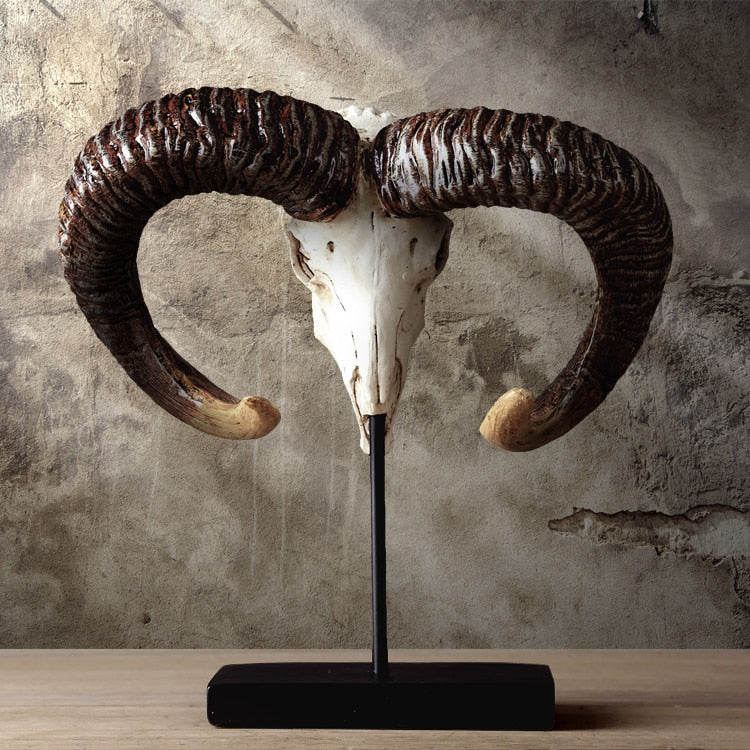 Antique Wild Goat Skull Sculpture Handmade