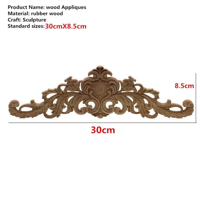 Rectangle Carving Natural Wood Appliques For Furniture Cabinet