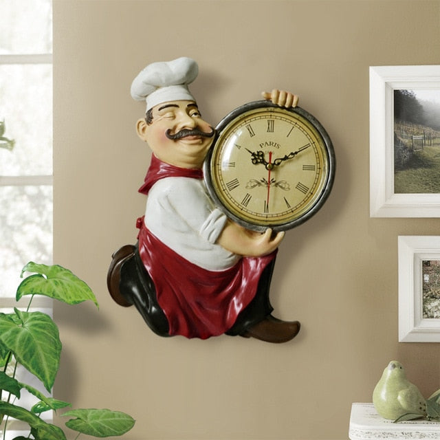 Vintage Wall Clock Chef Statue