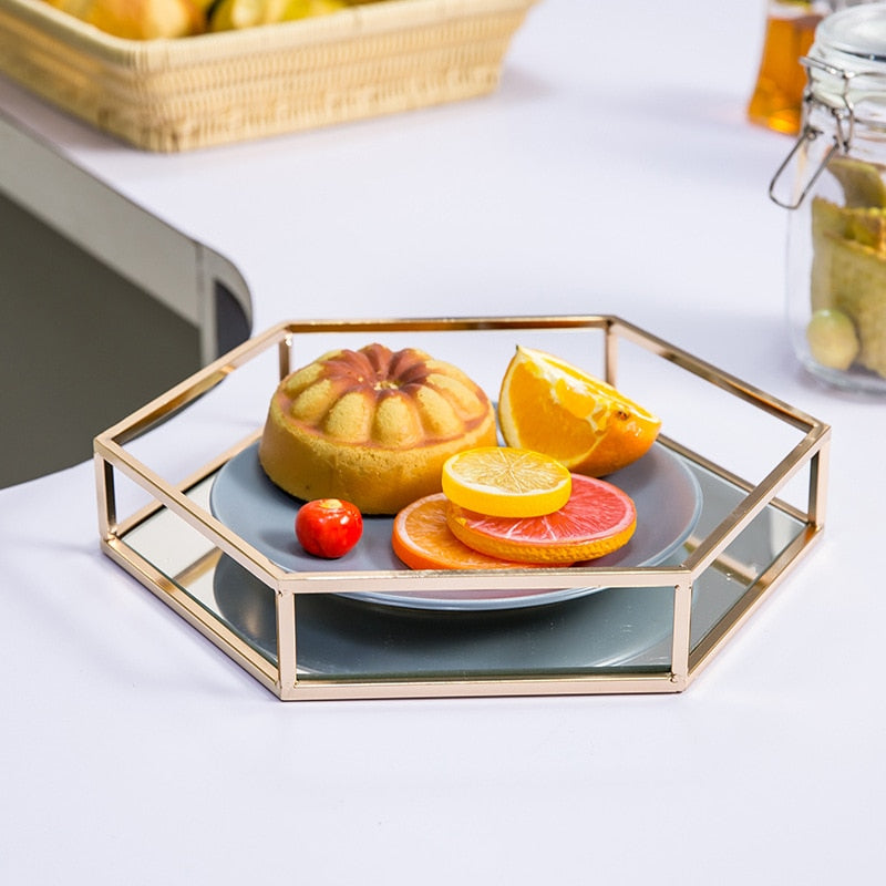 Fruit Dessert Hexagonal Mirror Tray