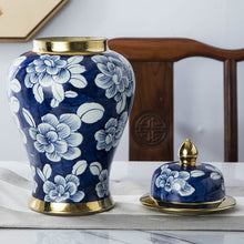 Load image into Gallery viewer, Antique Royal Hand painted Blue and white Ceramic Ginger Jars
