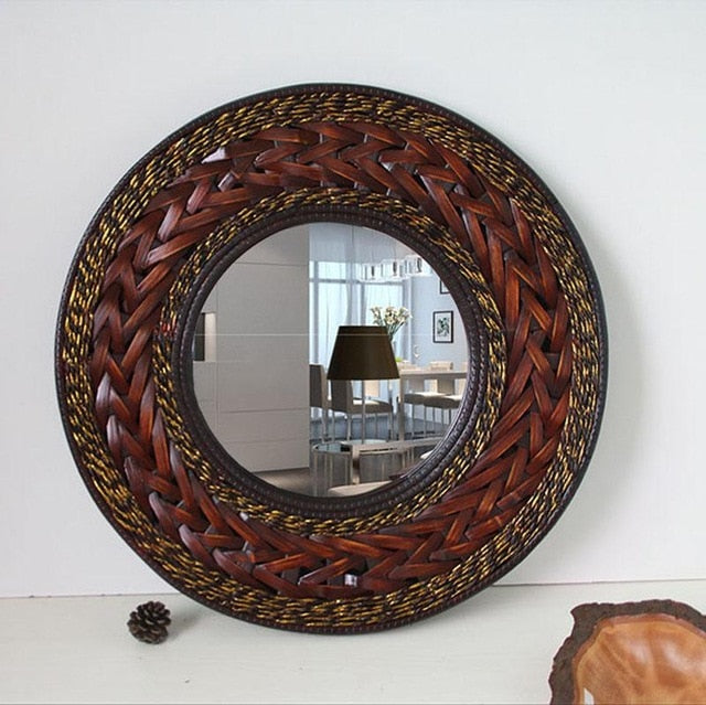 Antique Big Mirror Bamboo & Wooden Frame